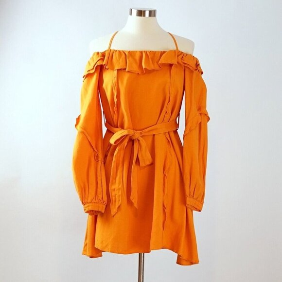 Marissa Webb Off Shoulder Linen Belted Ruffled Sun Dress - Size 2/XS - Picture 1 of 6